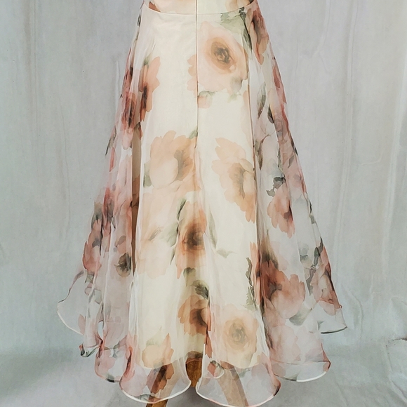 Jenny Yoo Sabrina Tea Length Floral Organza Chiffon A-Line Midi Dress Wedding 4 - Picture 12 of 16